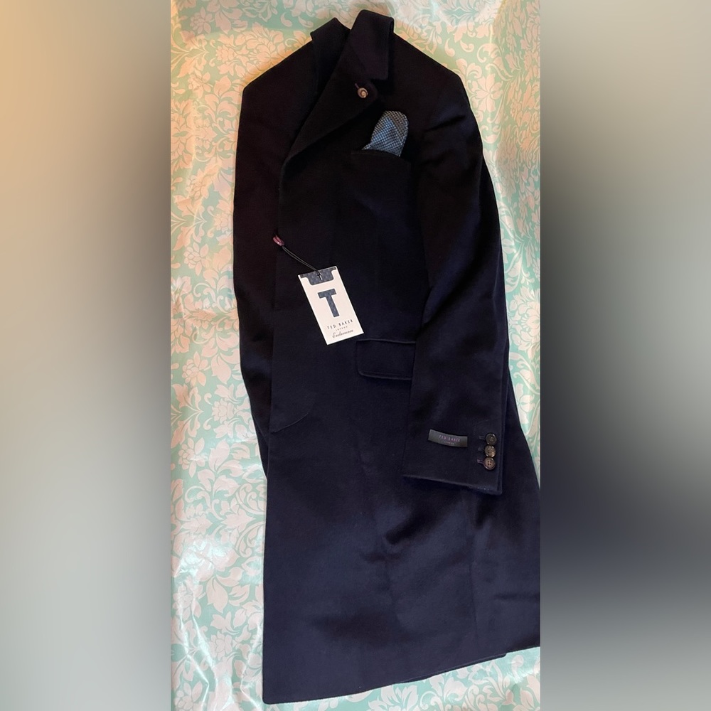 MENS TED BAKER LONDON DOLSTON ENDURANCE CASHMERE OVERCOAT SZ 40 COLOR IS NAVY